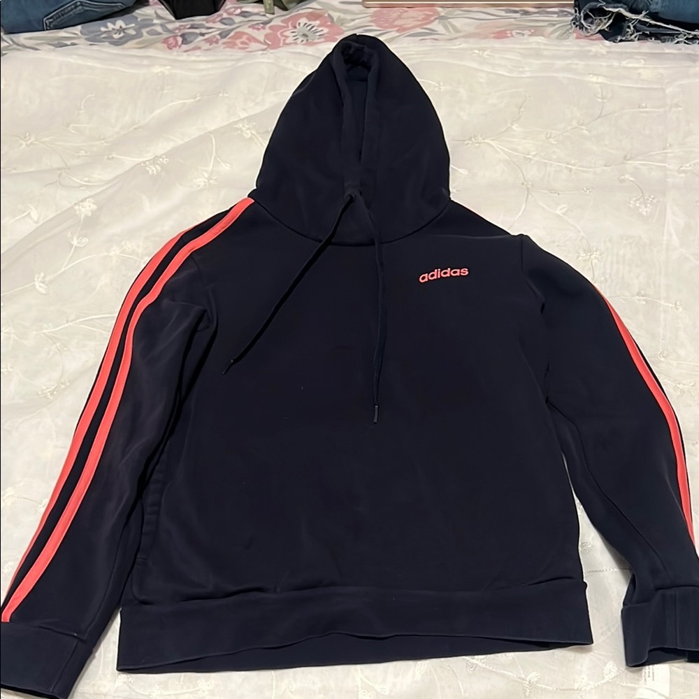 Adidas Black Hoodie with Red Stripes